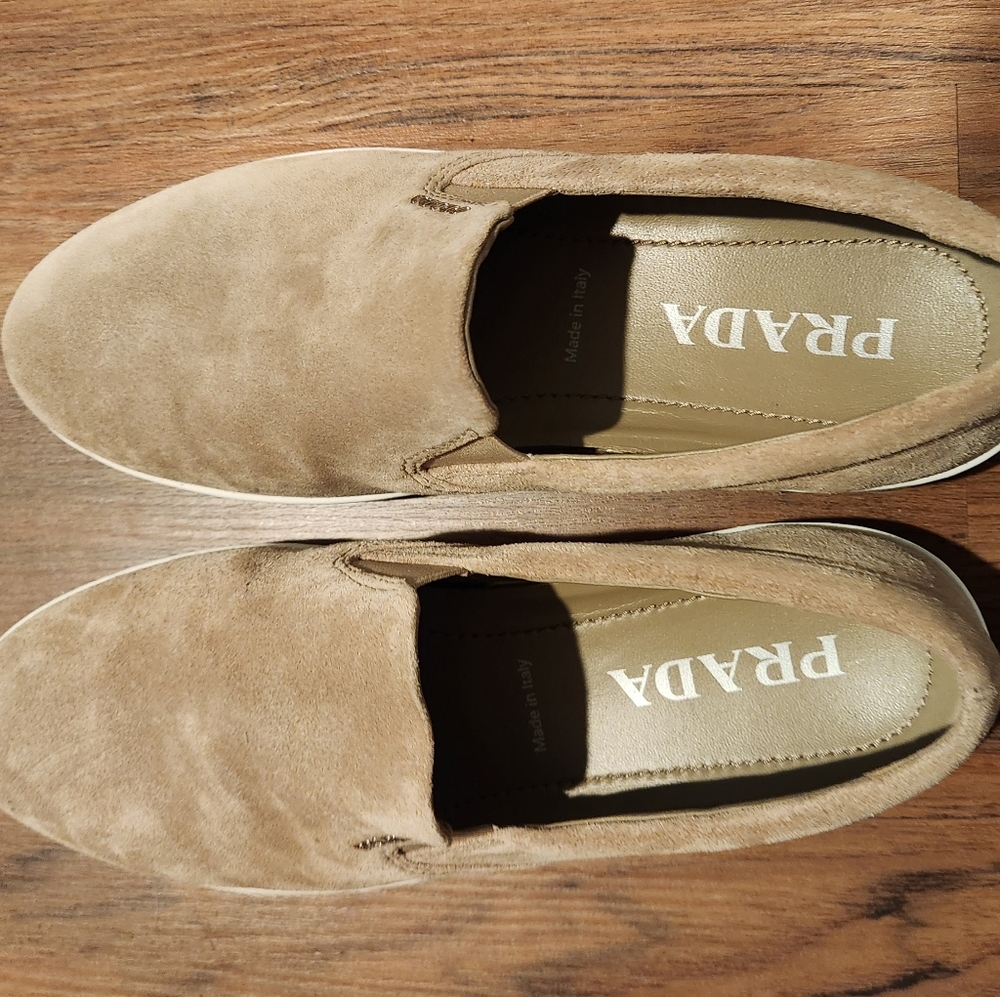 Prada Slip On Tan Suede Loafer,  Size 37.5 - Picture 2 of 7